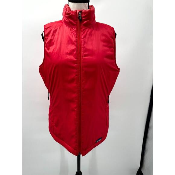 Patagonia Micro Puff Vest Womens Medium Red Sleeveless Full Zip Moc Neck Pockets - Picture 1 of 8
